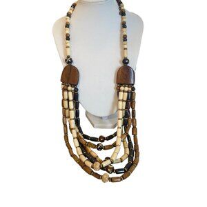 Multistrand draped Wooden Statement Necklace Tribal African